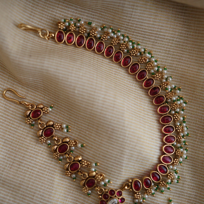 Antique ruby green stone three side tikka design tikka AT022122