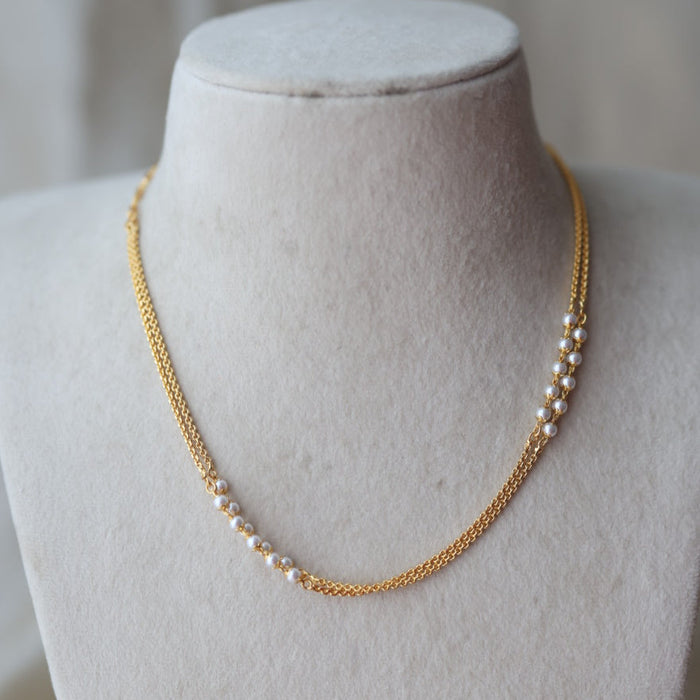 Heritage gold plated pearl double layer short chain HC340