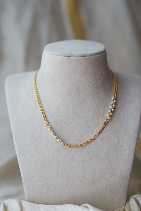 Heritage gold plated pearl double layer short chain HC340