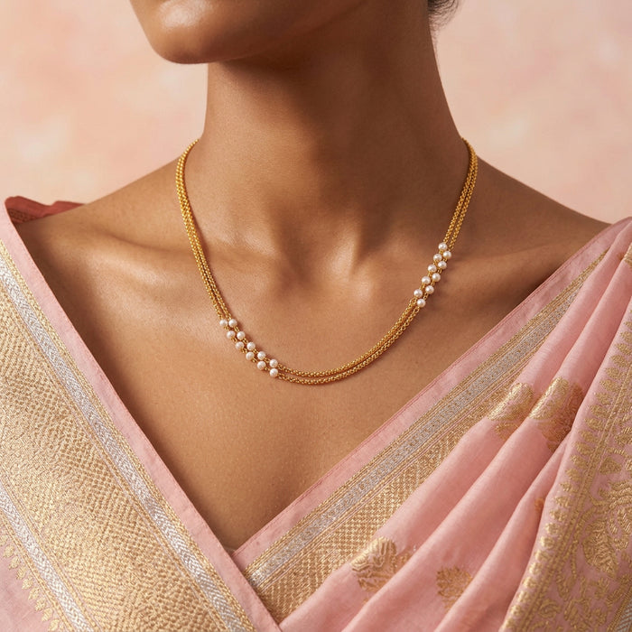 Heritage gold plated pearl double layer short chain HC340