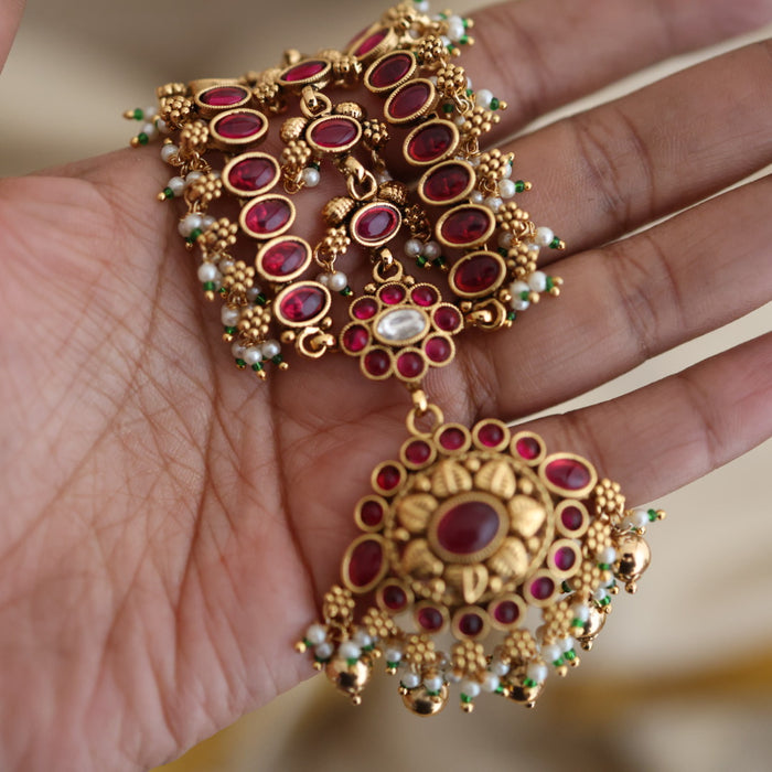 Antique ruby green stone three side tikka design tikka AT022122