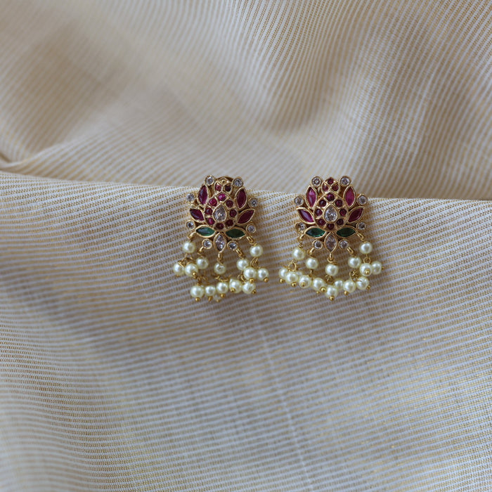 Antique ruby green white stone studd earrings and tikka  AS4723