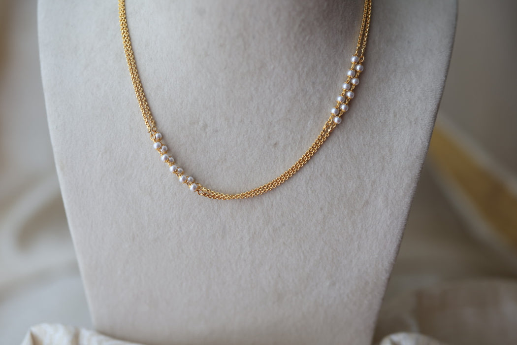 Heritage gold plated pearl double layer short chain HC340