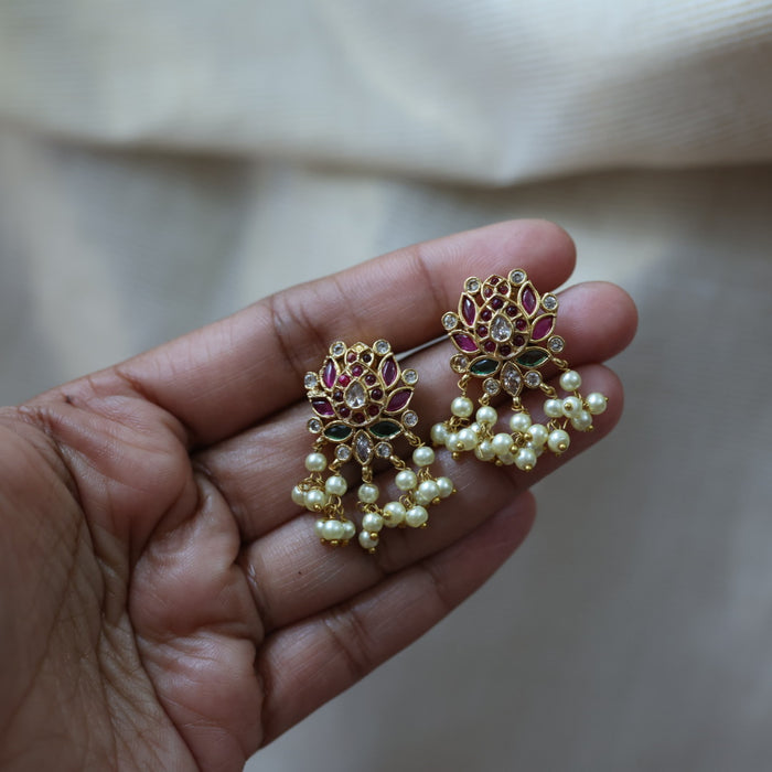 Antique ruby green white stone studd earrings and tikka  AS4723
