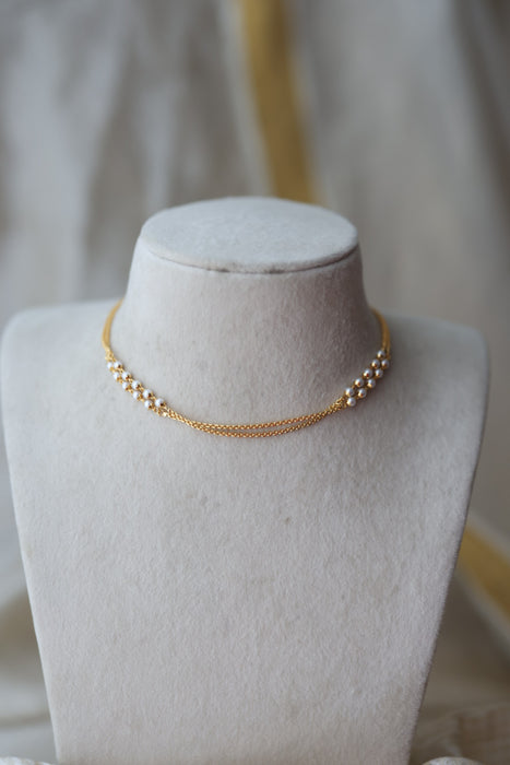 Heritage gold plated pearl double layer short chain HC340