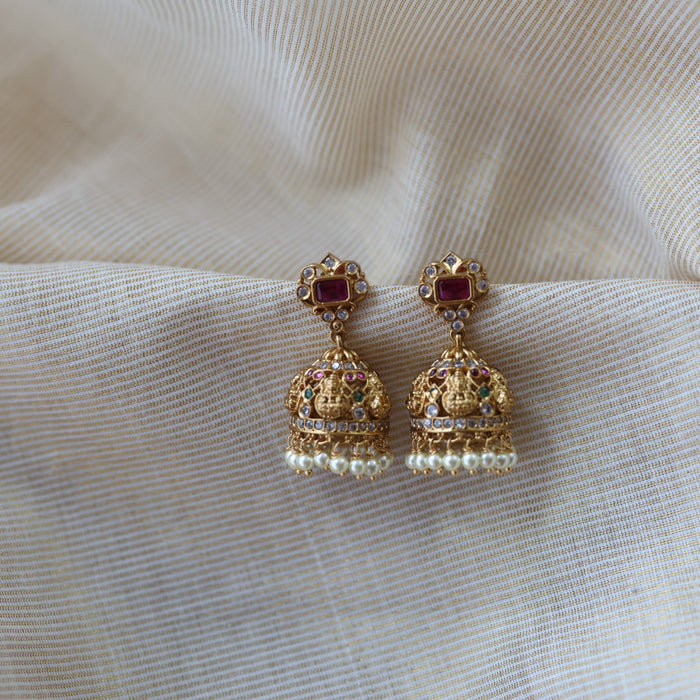 Antique ruby green white stone jumka earrings AJ6832