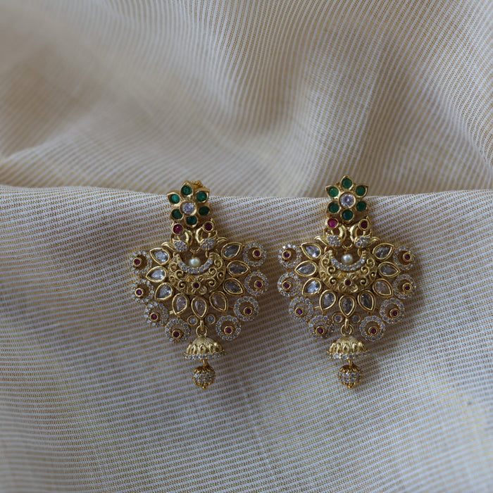 Antique ruby green white stone drop earrings AD832