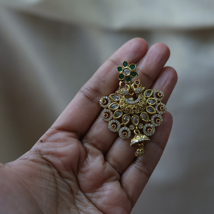 Antique ruby green white stone drop earrings AD832