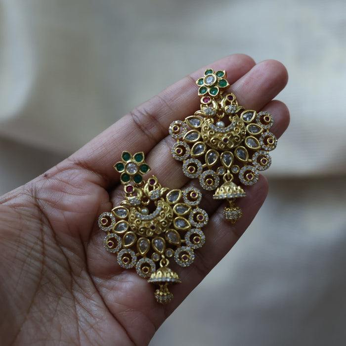 Antique ruby green white stone drop earrings AD832