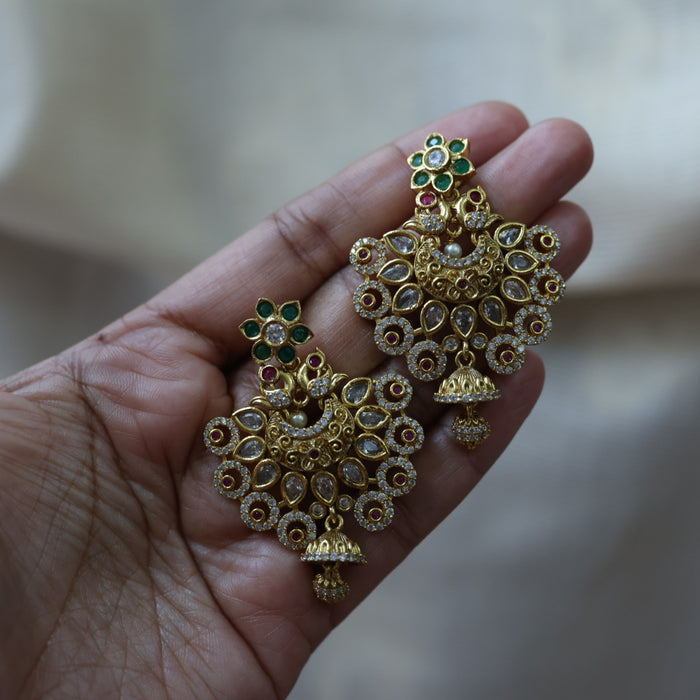 Antique ruby green white stone drop earrings AD832