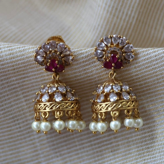 Antique ruby white stone jumka earrings AJ687