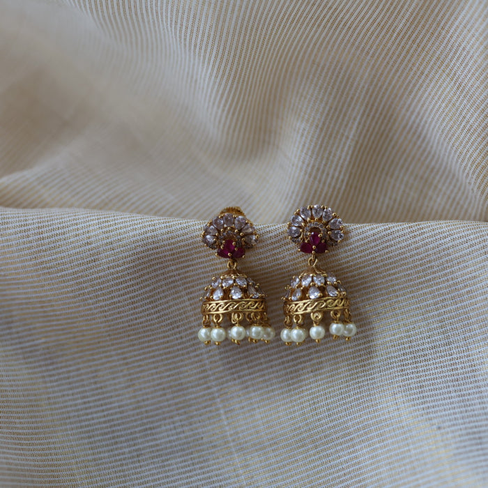 Antique ruby white stone jumka earrings AJ687