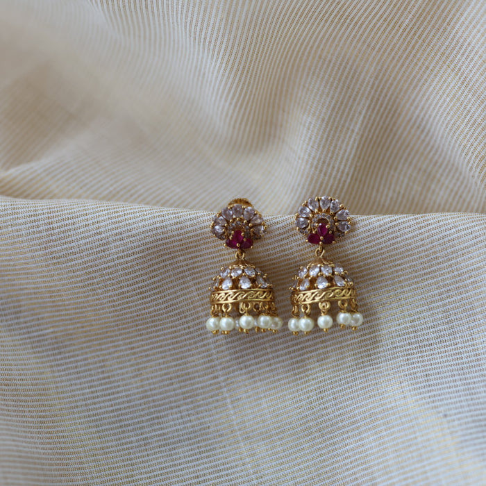 Antique ruby white stone jumka earrings AJ687