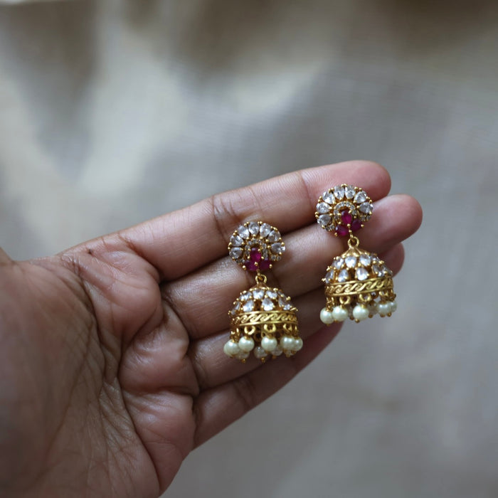 Antique ruby white stone jumka earrings AJ687