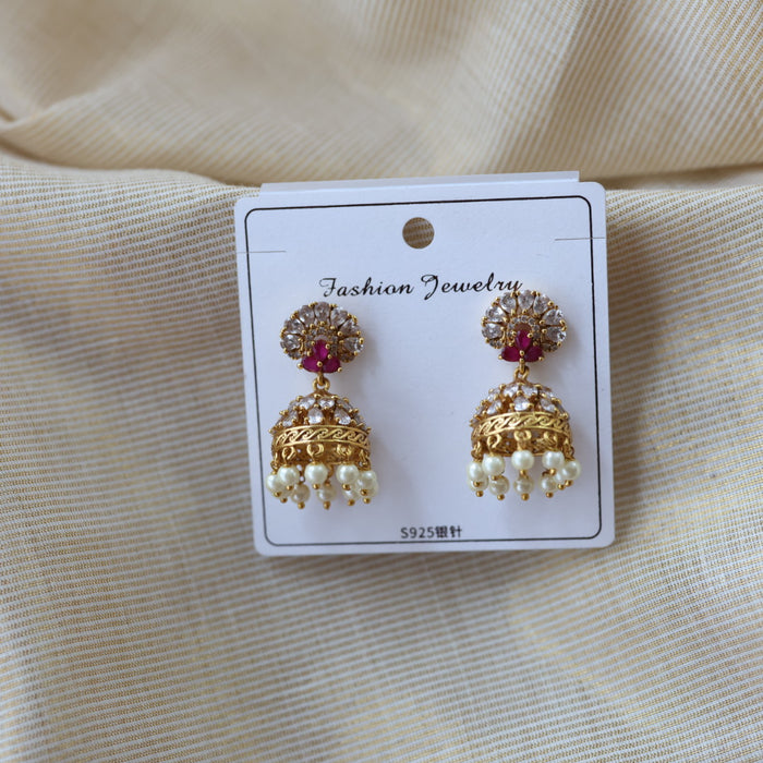 Antique ruby white stone jumka earrings AJ687