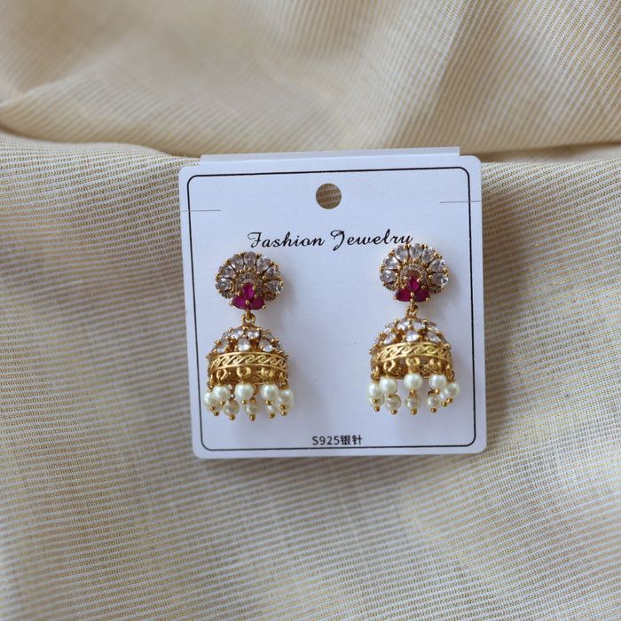 Antique ruby white stone jumka earrings AJ687