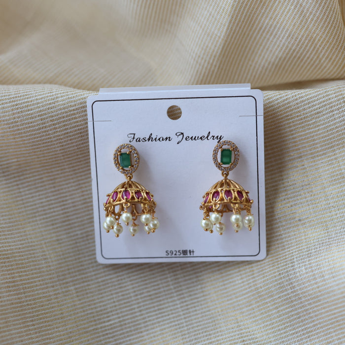 Antique ruby green white stone jumka earrings AJ753