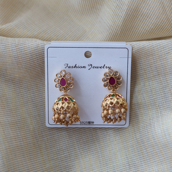Antique ruby green white stone jumka earrings AJ321