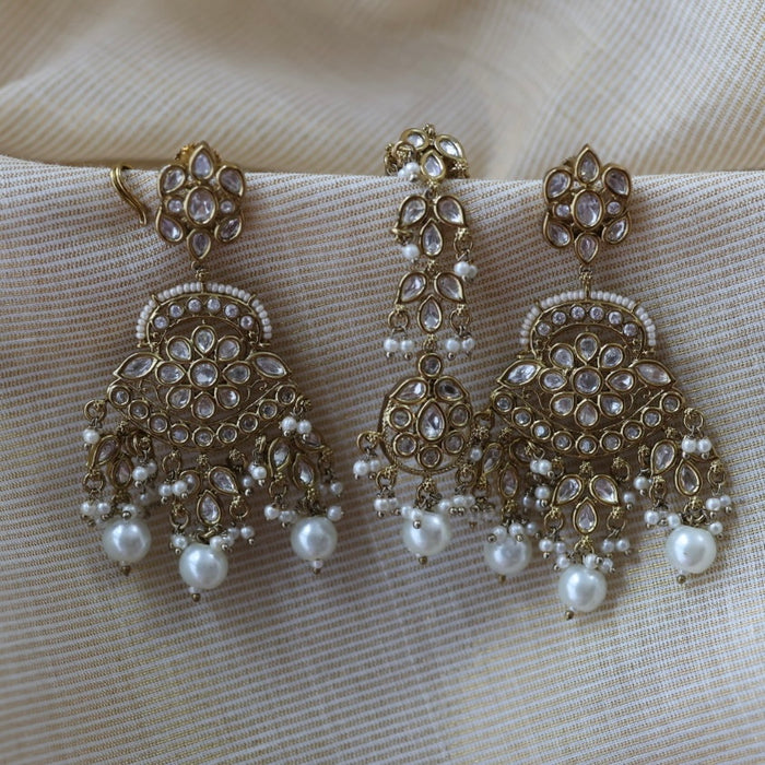 Trendy white stone drop earrings and tikka TJ6822