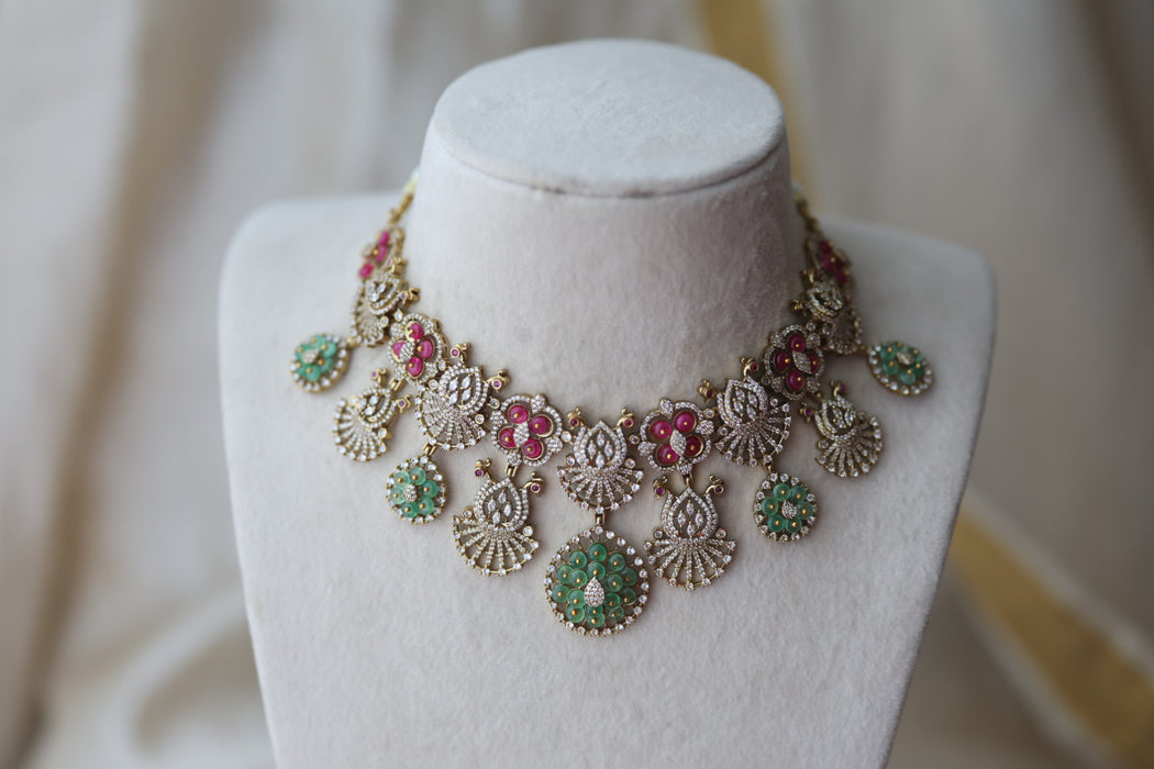 Antique multi stone choker necklace with earrings CCB14223