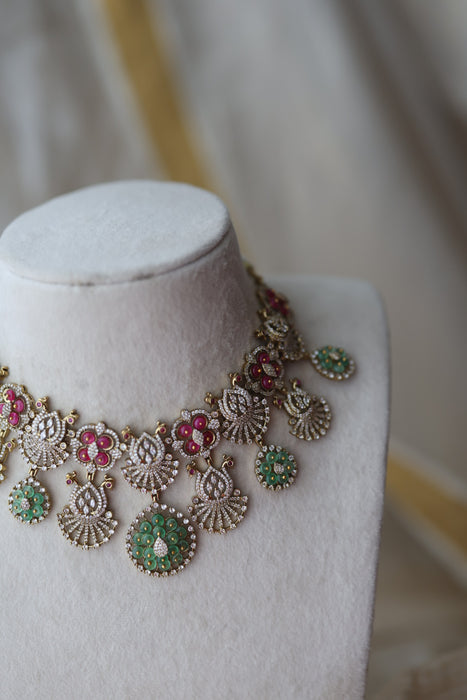Antique multi stone choker necklace with earrings CCB14223