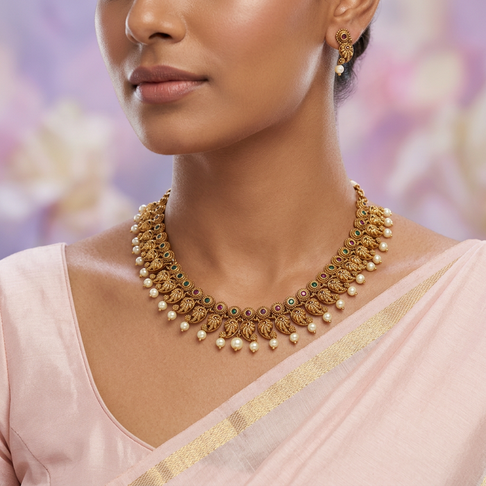 Antique mango short necklace with earrings TTS4910