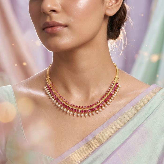 Heritage ruby stone short necklace H8877