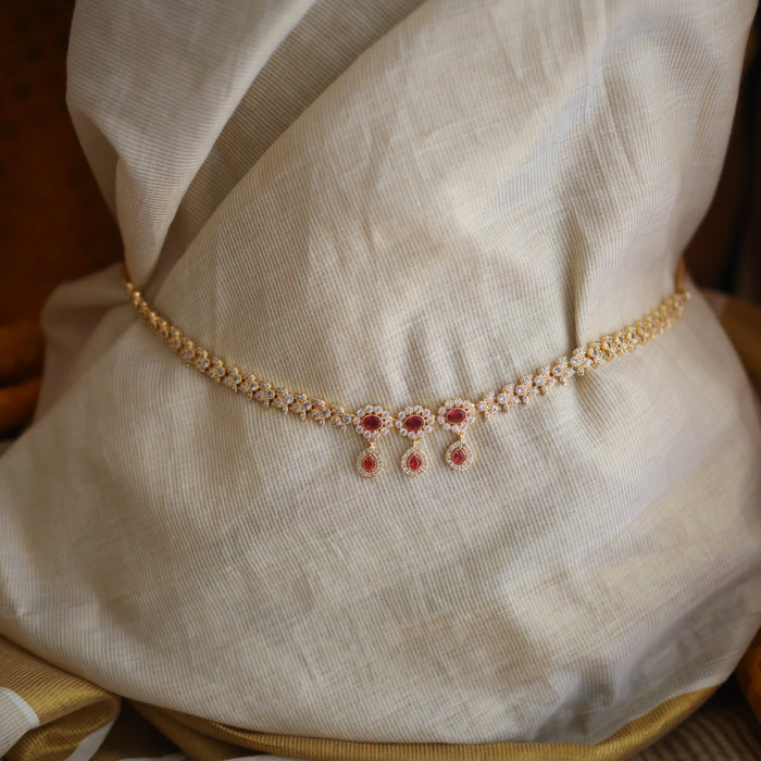 Heritage gold plated ruby white stone simple waistchain HW34145