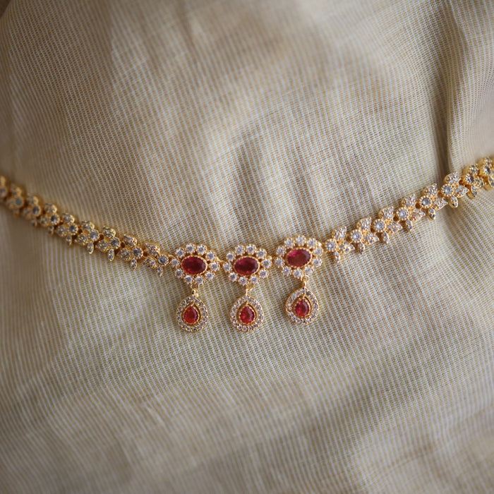 Heritage gold plated ruby white stone simple waistchain HW34145