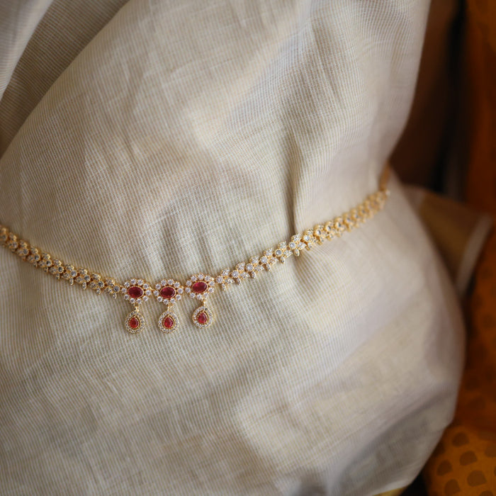 Heritage gold plated ruby white stone simple waistchain HW34145