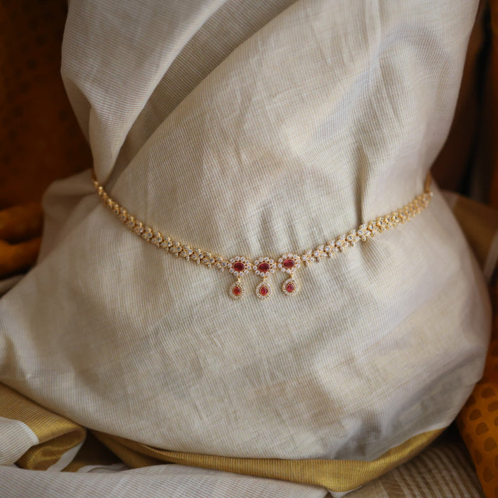 Heritage gold plated ruby white stone simple waistchain HW34145