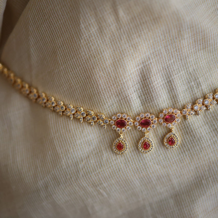 Heritage gold plated ruby white stone simple waistchain HW34145