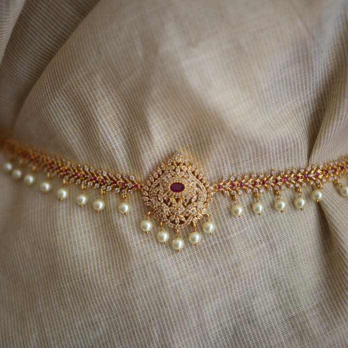 Heritage gold plated ruby white pearl waistchain HW34551