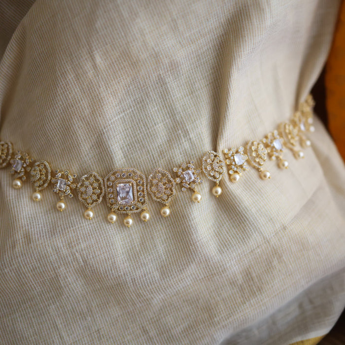 Heritage gold plated white stone and pearl waistchain HW34552