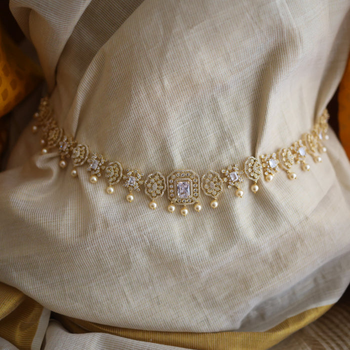 Heritage gold plated white stone and pearl waistchain HW34552