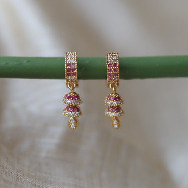 Heritage gold plated ruby white stone hoop earrings HD207