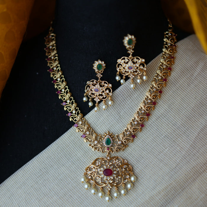Antique gold short necklace with earrings S1B20094