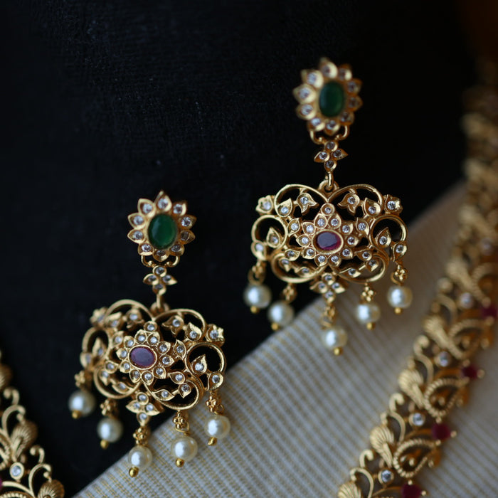 Antique gold short necklace with earrings S1B20094