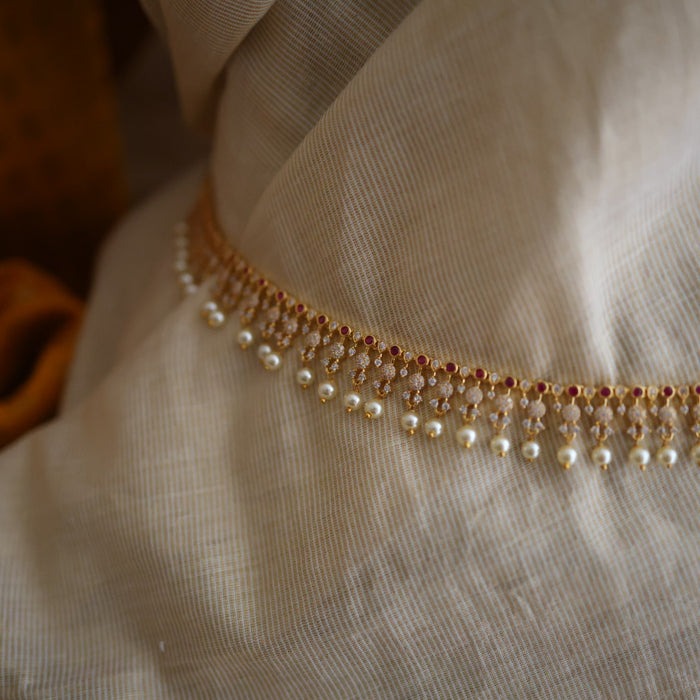 Heritage gold plated white stone and pearl waistchain HW34553
