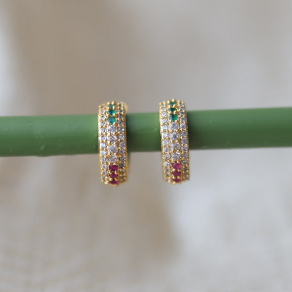 Heritage gold plated ruby green white stone hoop earrings HD209