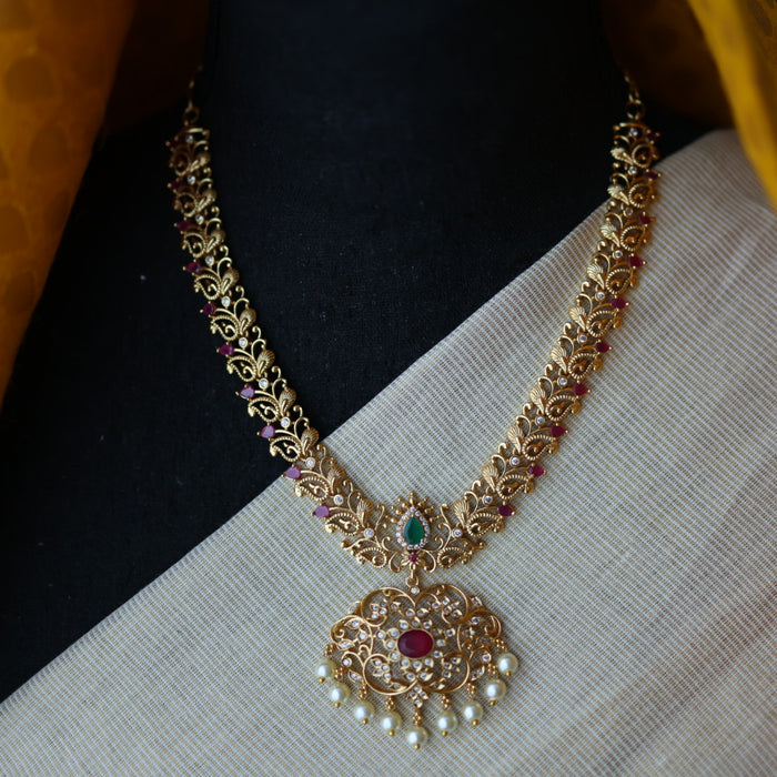 Antique gold short necklace with earrings S1B20094