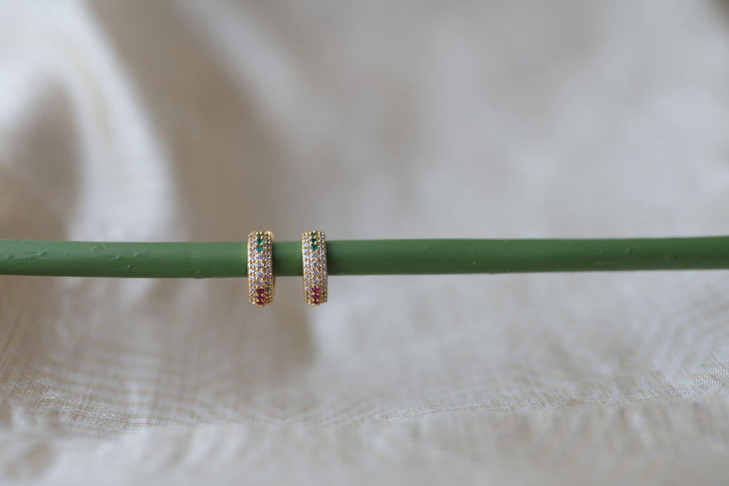 Heritage gold plated ruby green white stone hoop earrings HD209