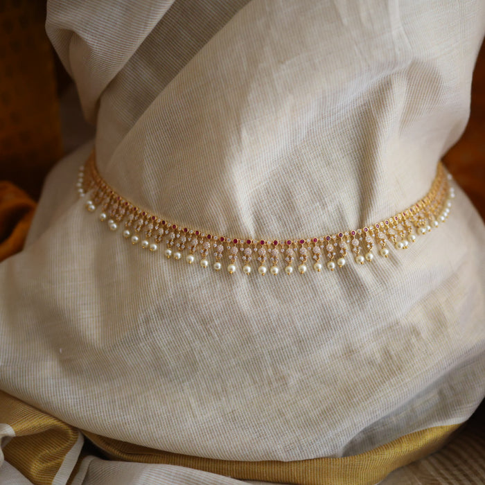 Heritage gold plated white stone and pearl waistchain HW34553
