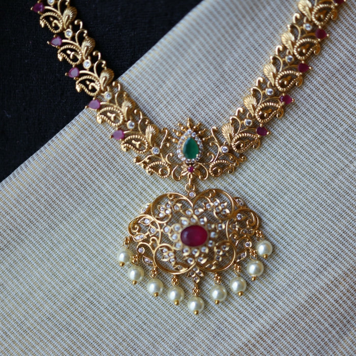 Antique gold short necklace with earrings S1B20094