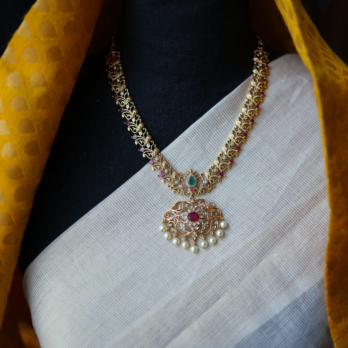 Antique gold short necklace with earrings S1B20094