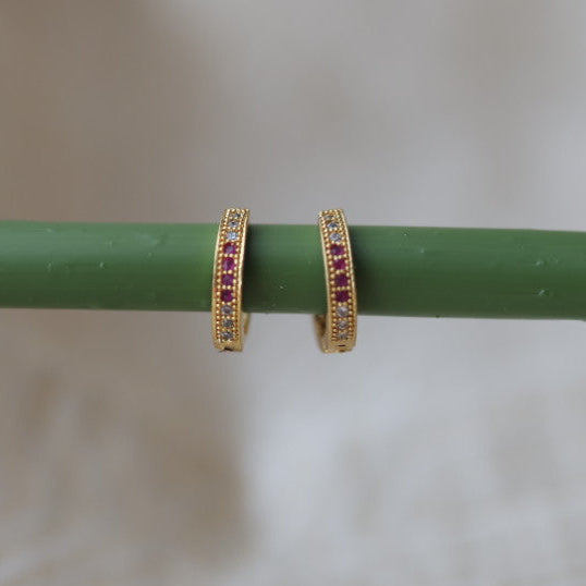 Heritage gold plated ruby white stone hoop earrings HD210
