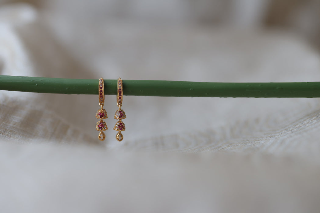 Heritage gold plated ruby white stone hoop earrings HD123