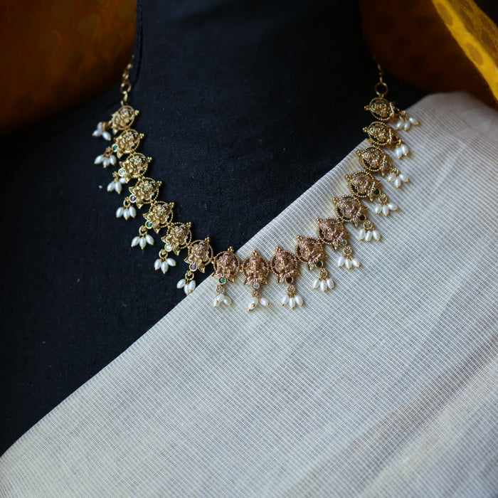 Antique pearl short necklace and earrings TTS4370