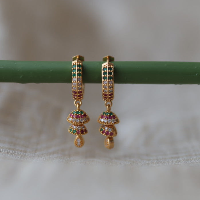 Heritage gold plated ruby green white stone hoop earrings HD134