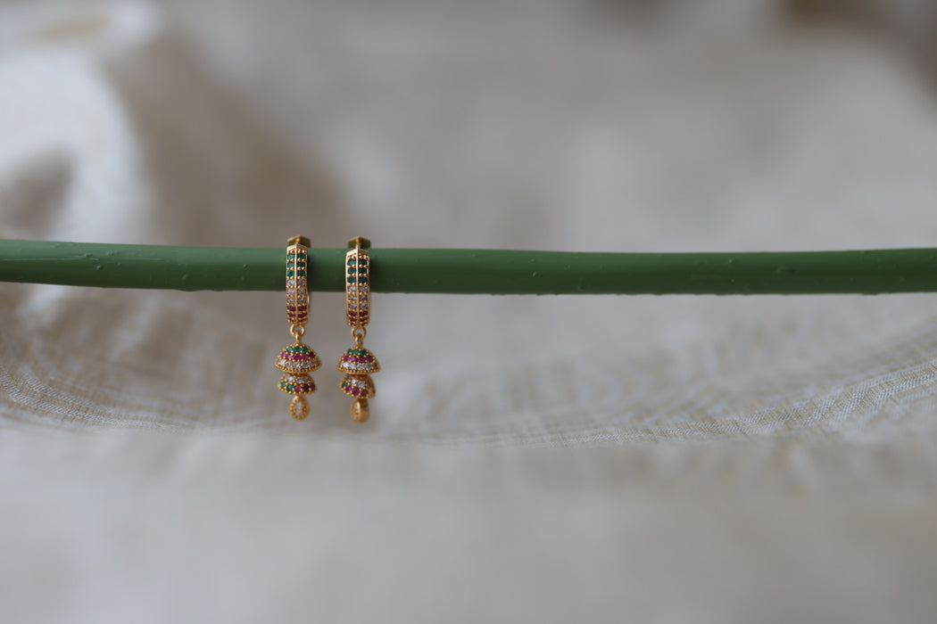 Heritage gold plated ruby green white stone hoop earrings HD134